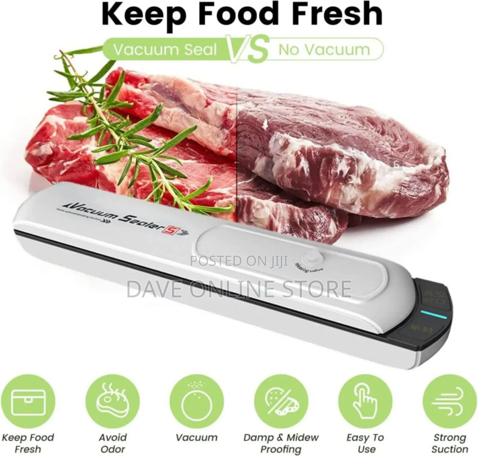 Dry Moist Food Modes Vacuum Sealer for Food Storage, White