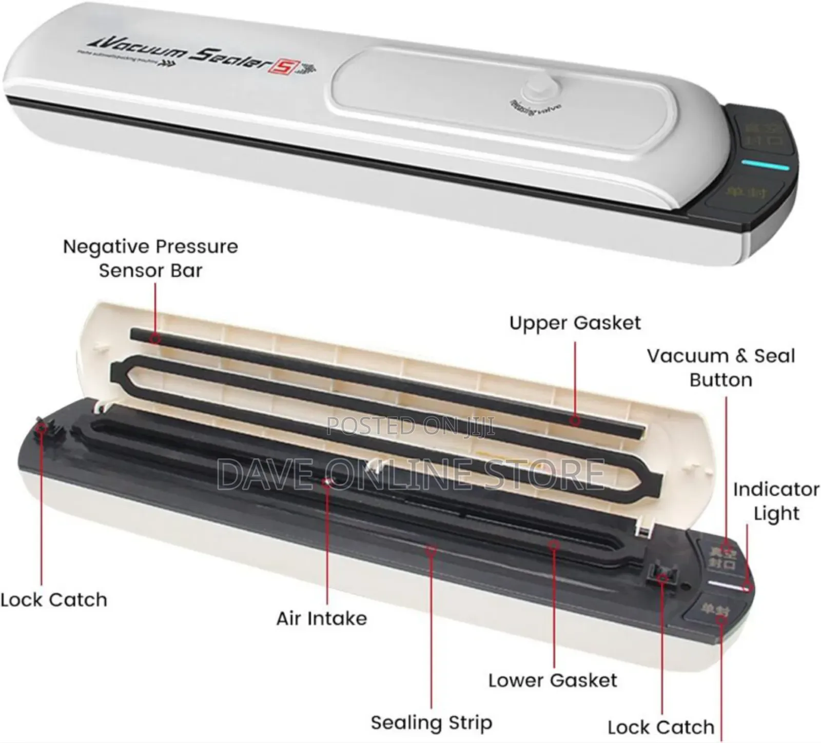 Dry Moist Food Modes Vacuum Sealer for Food Storage, White