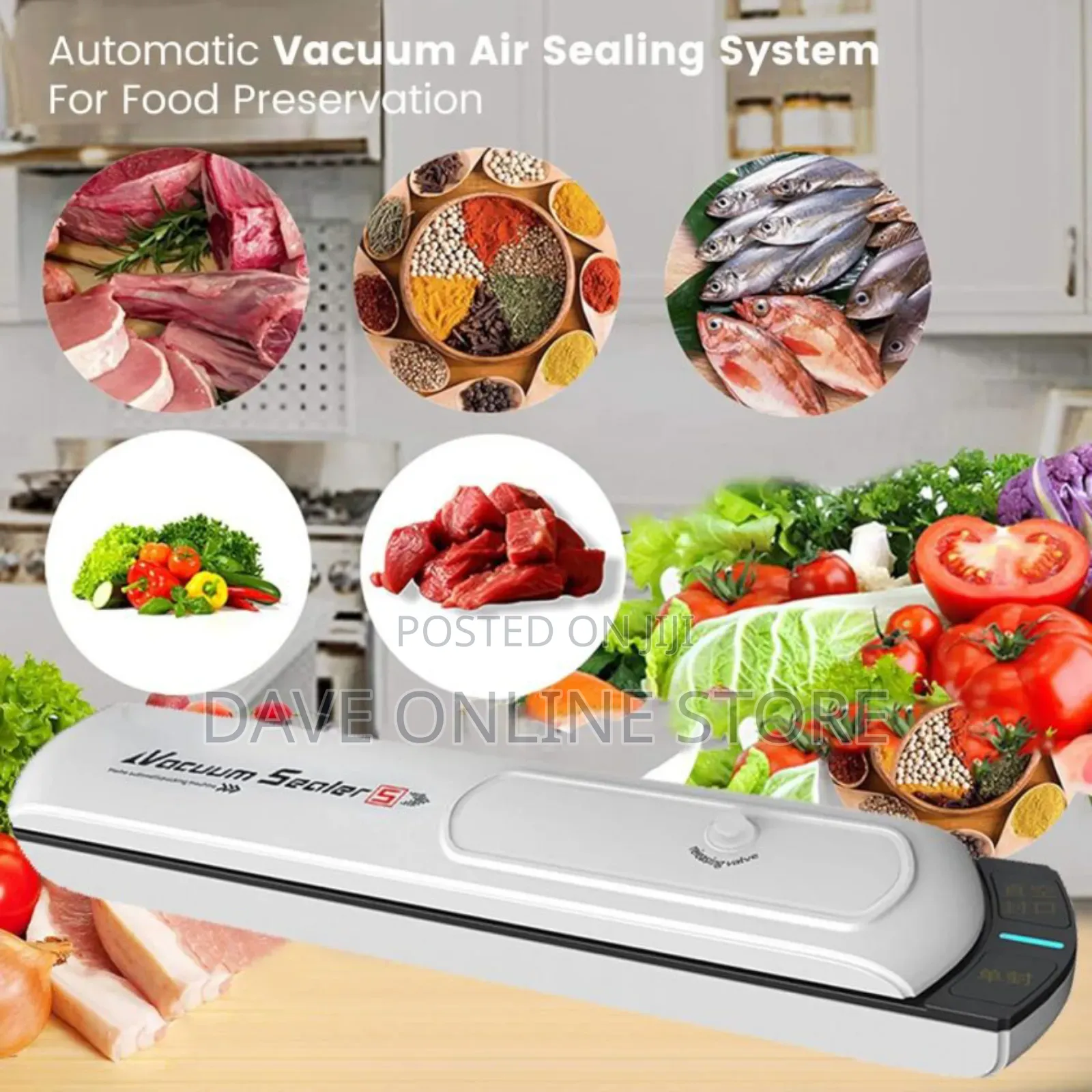 Dry Moist Food Modes Vacuum Sealer for Food Storage, White