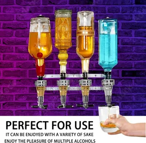 Wall Mounted Liquor Dispenser 4 Bottle Nozzle Drinkware Set