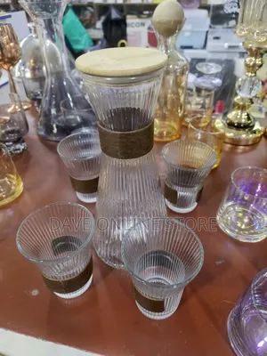 Fluted Glass Carafe Jug With 4 Tumblers