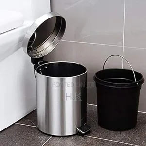 8L Stainless Steel Flip-Top With Foot Pedal Round Bins
