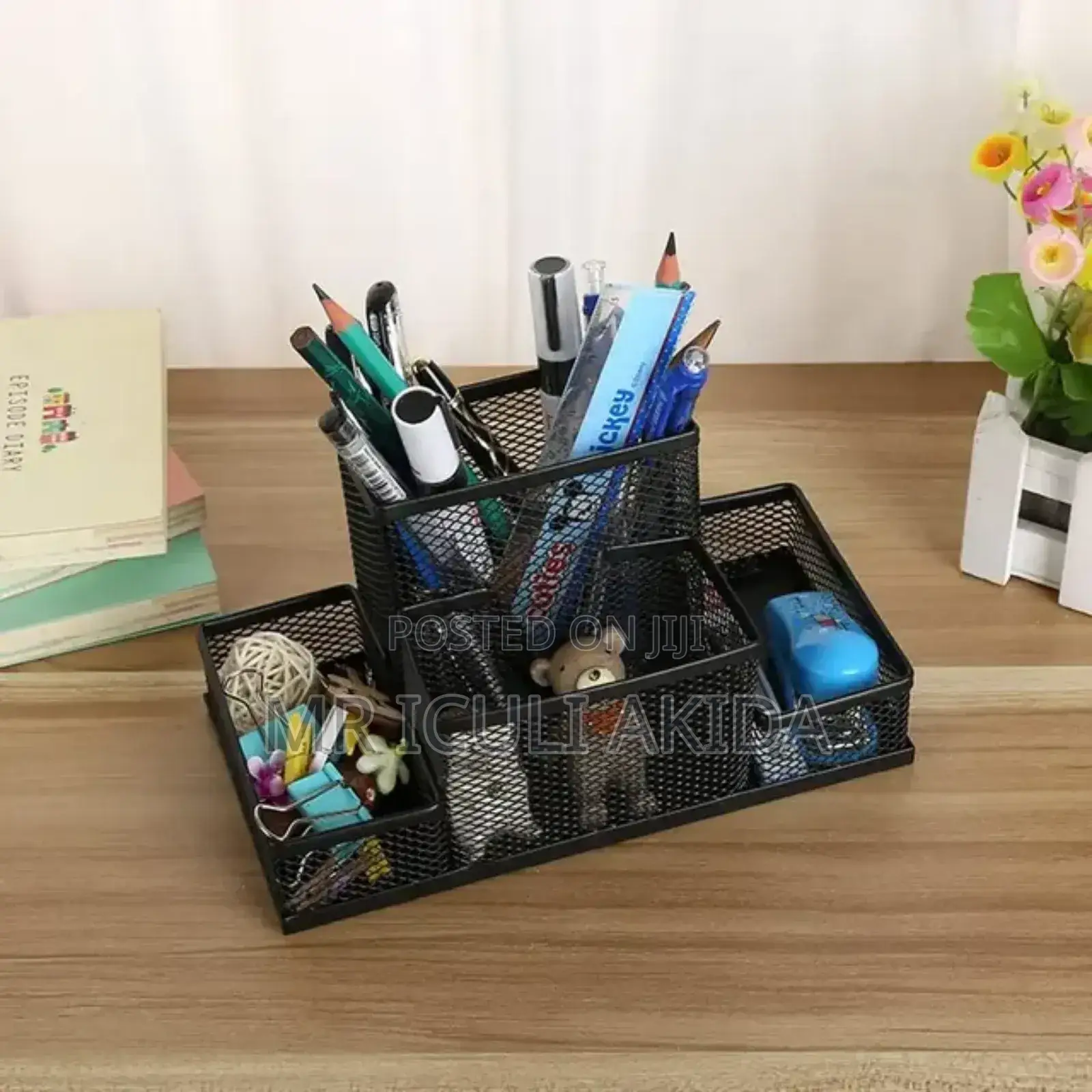 4compartment Metal Mesh Desk Pencil,Caddy Pens,Organiser