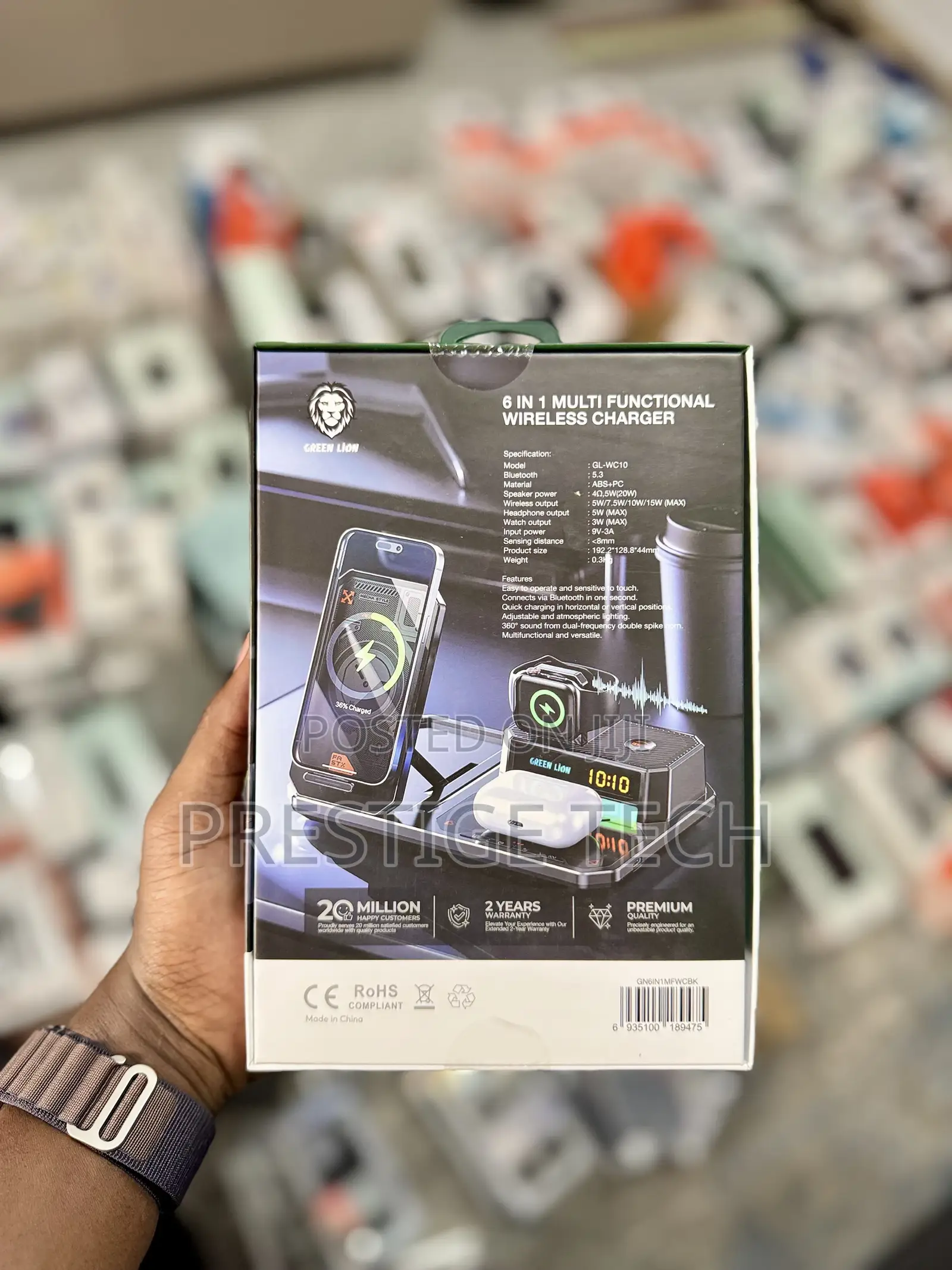 Green Lion 6in1 Wireless Charging Station (BT Speaker,Clock)