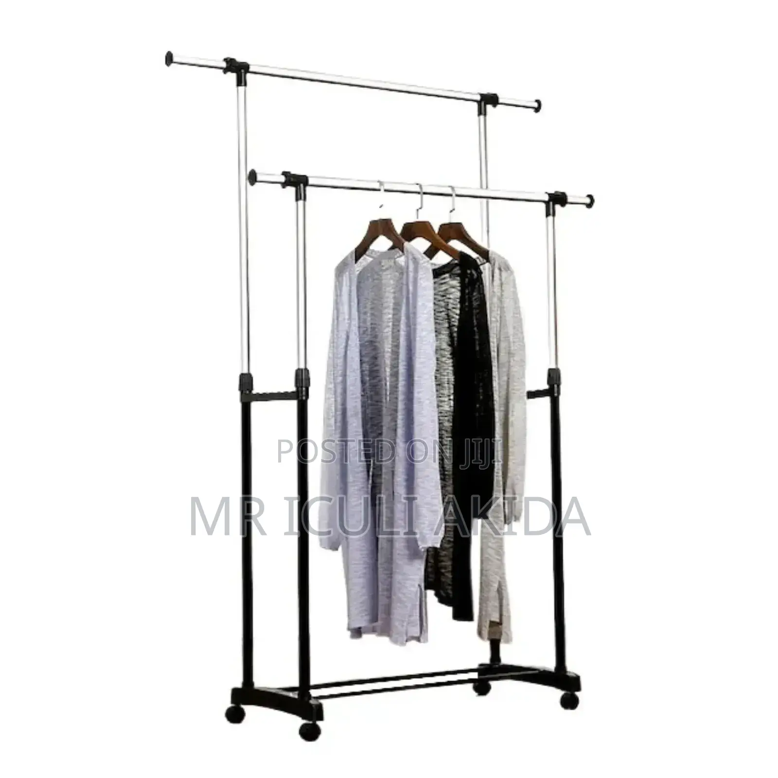 1.8mt Adjustable 2rod Garment Rack Rolling Clothes Organizer