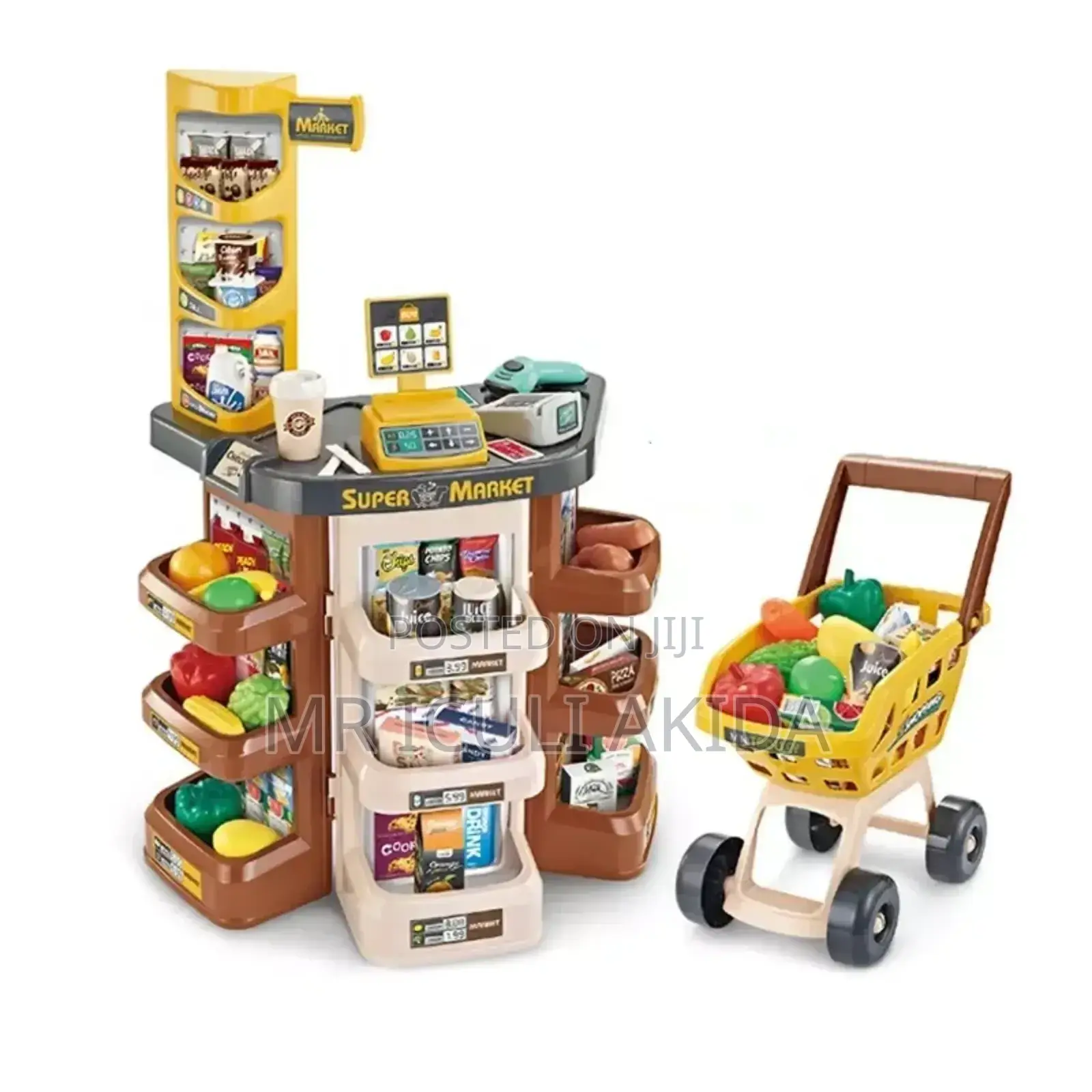 48pcs Kids Home Supermarket Store Cash Register With Cart