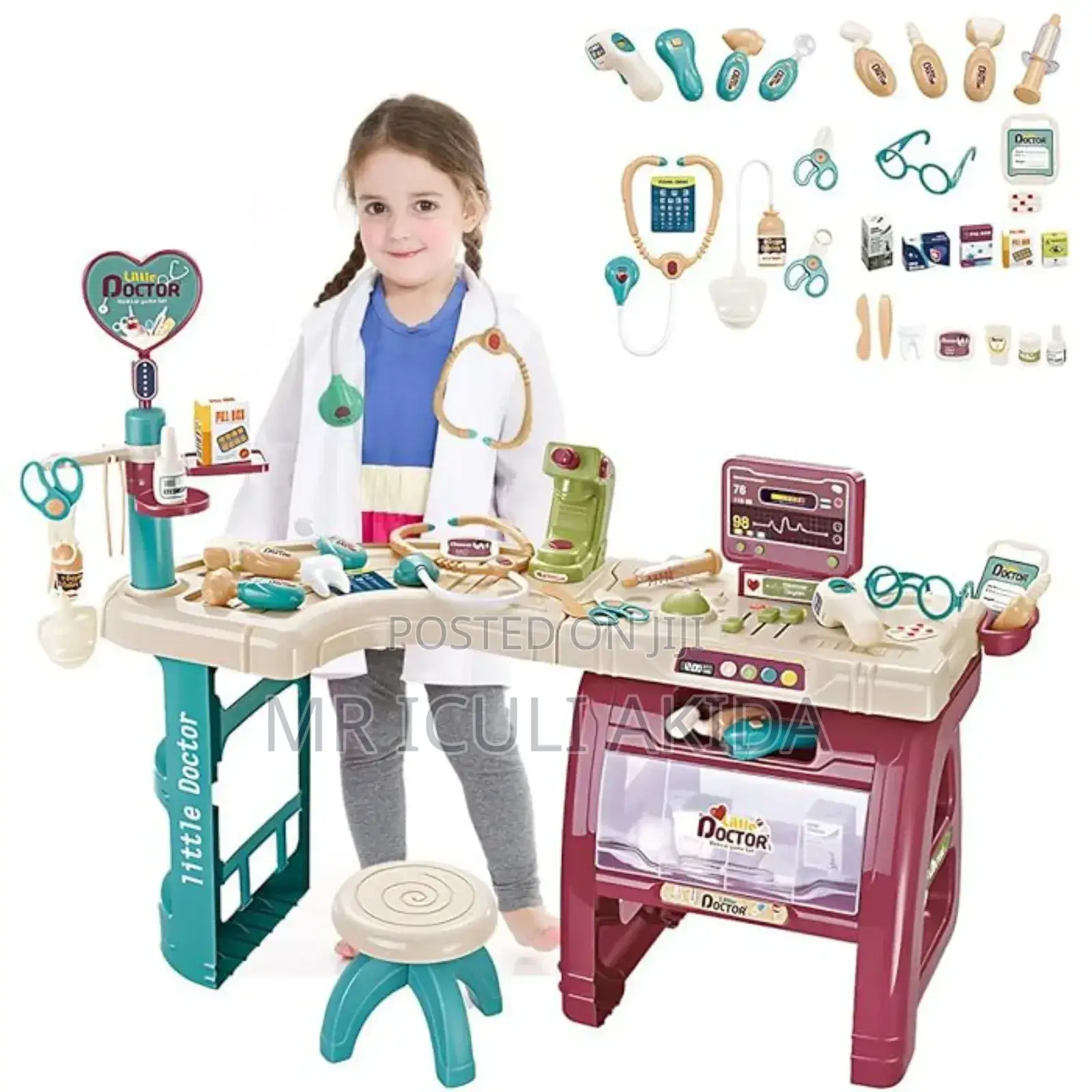 28pcs Toddler Medical Toy Station Pretend Play Kit WTH Chair