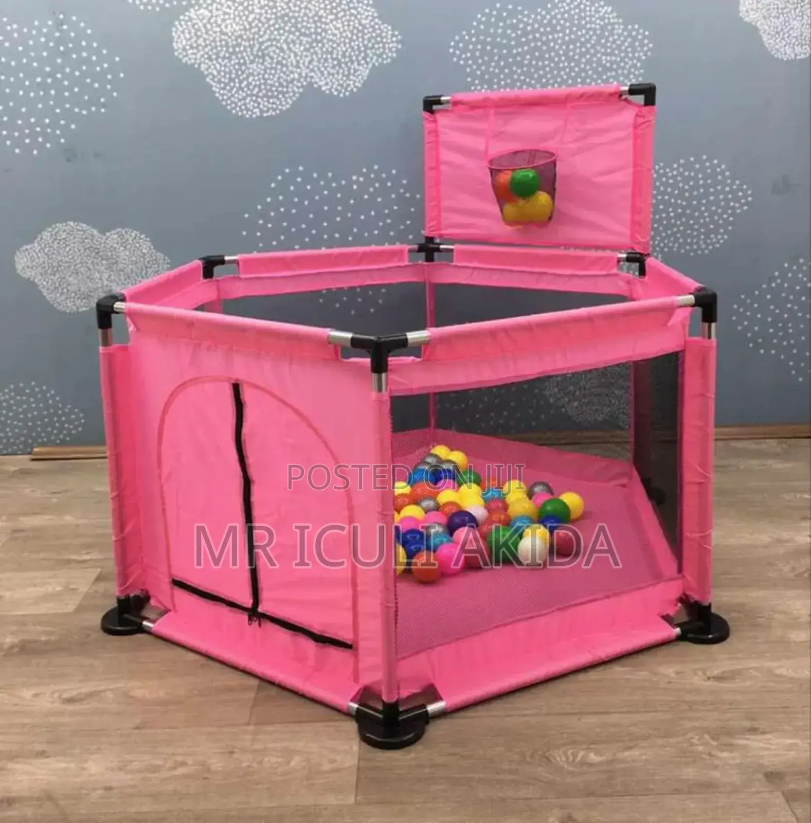 Pentagon Shape Kids Play Pen With Basketball Net and Balls