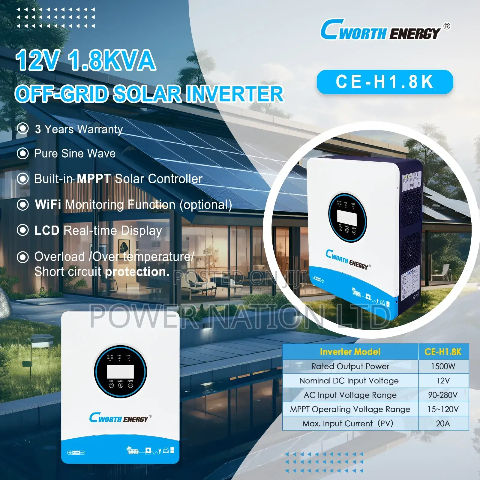 1.8kva 1800w Cworth Hybrid Smart Inverter