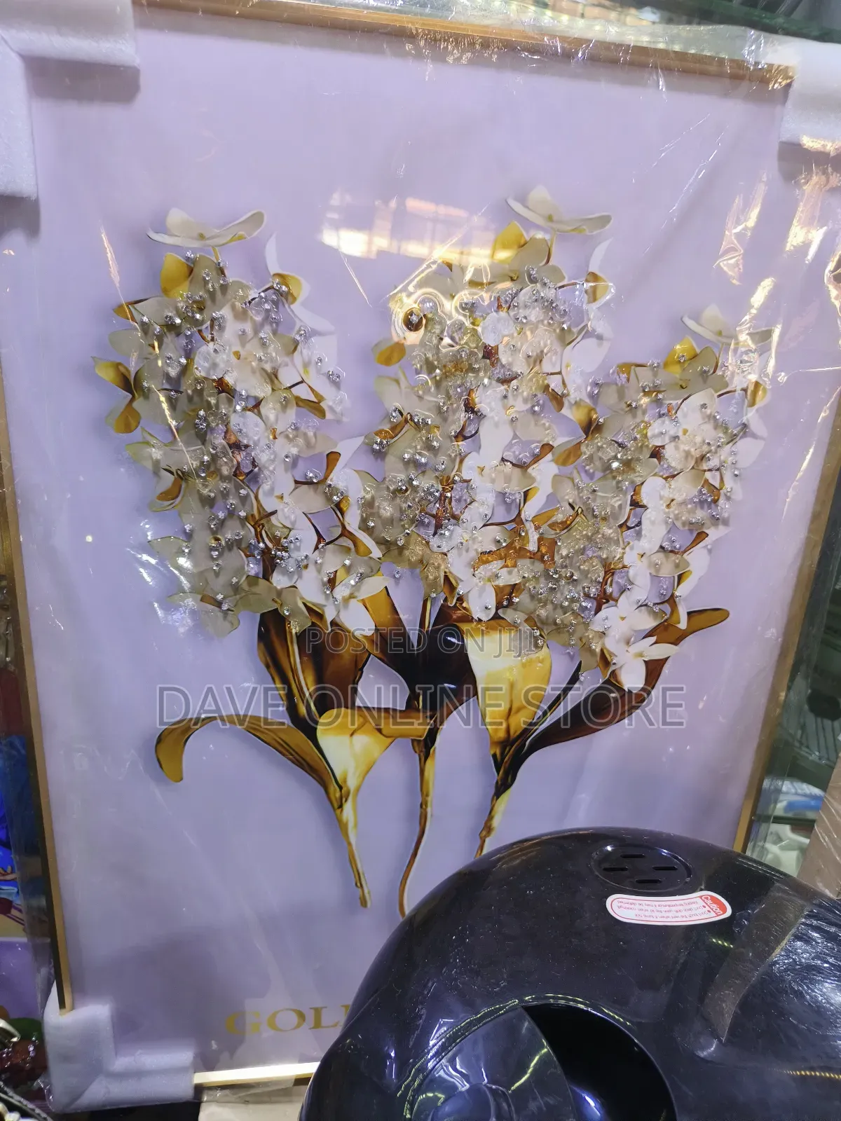 Gold Leaves Beige Flowers Canvas Painting Decor