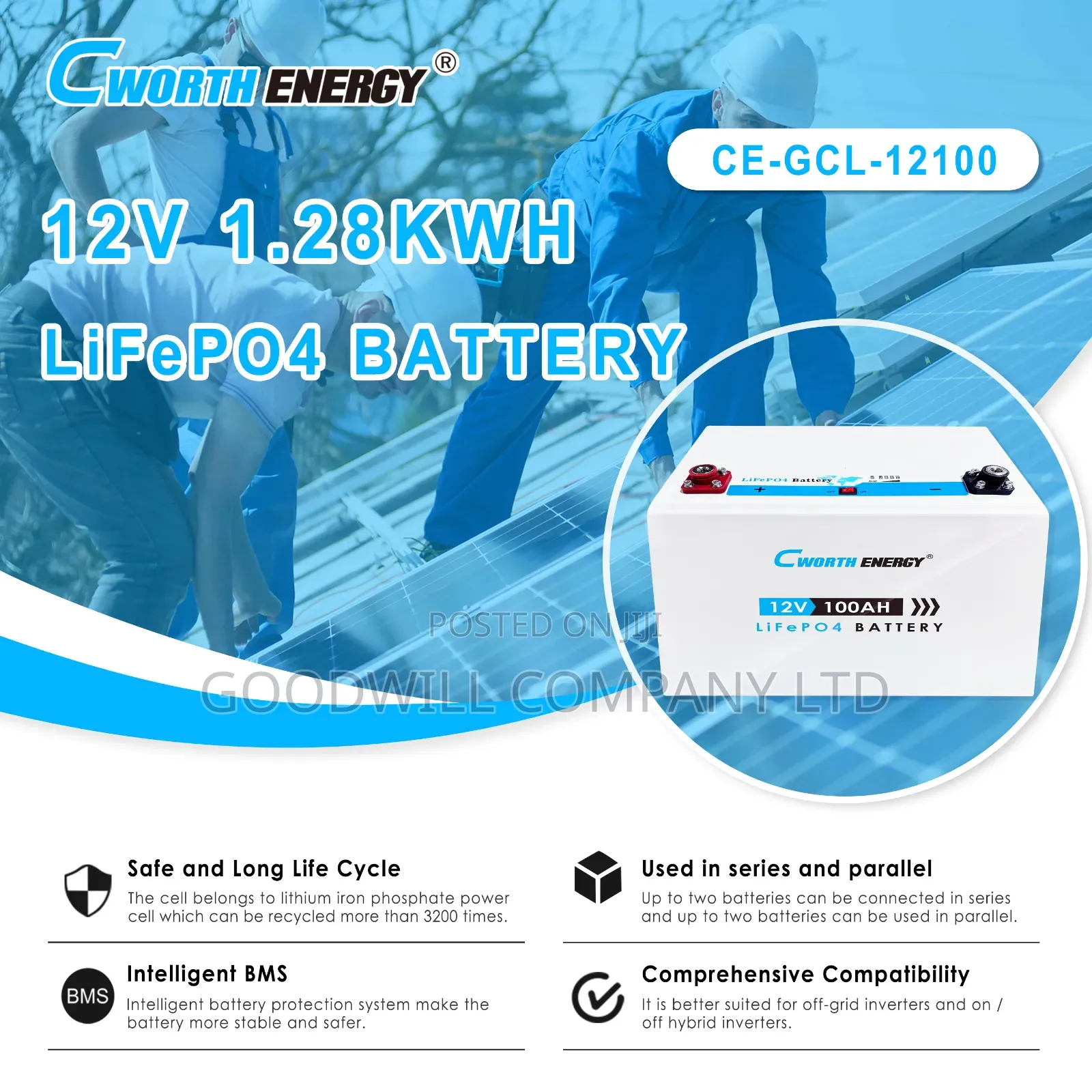 100ah 1.28owh Cworth Energy Lithium Battery