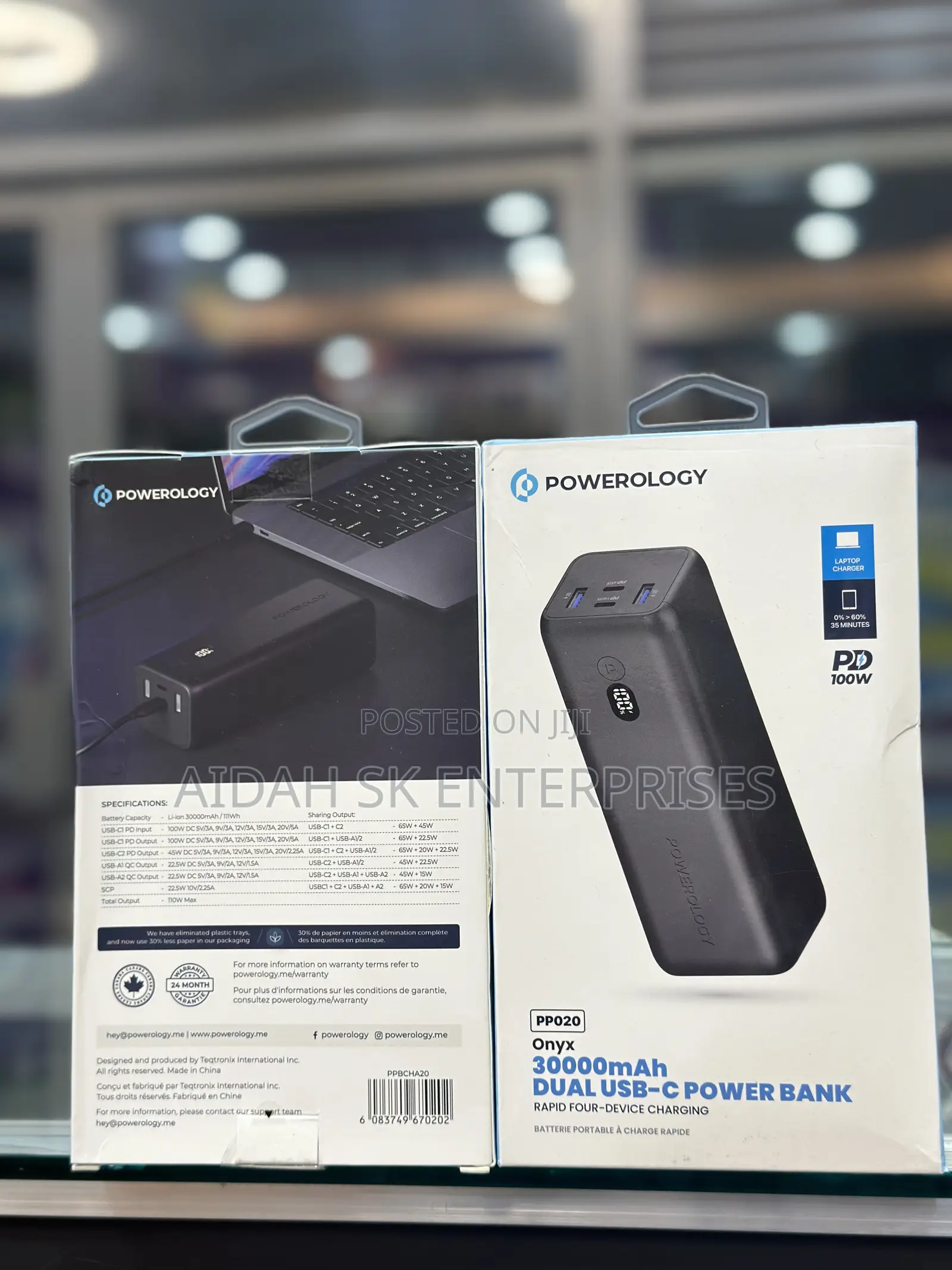 Powerology 100W 30000mah Dual USB-C Powerbank