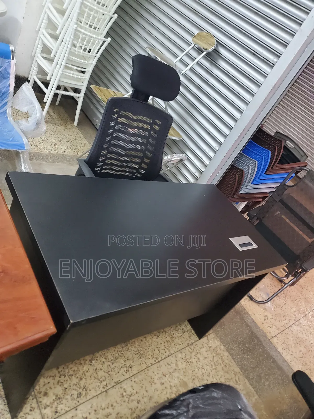 Office Chair and Office Table Black Set