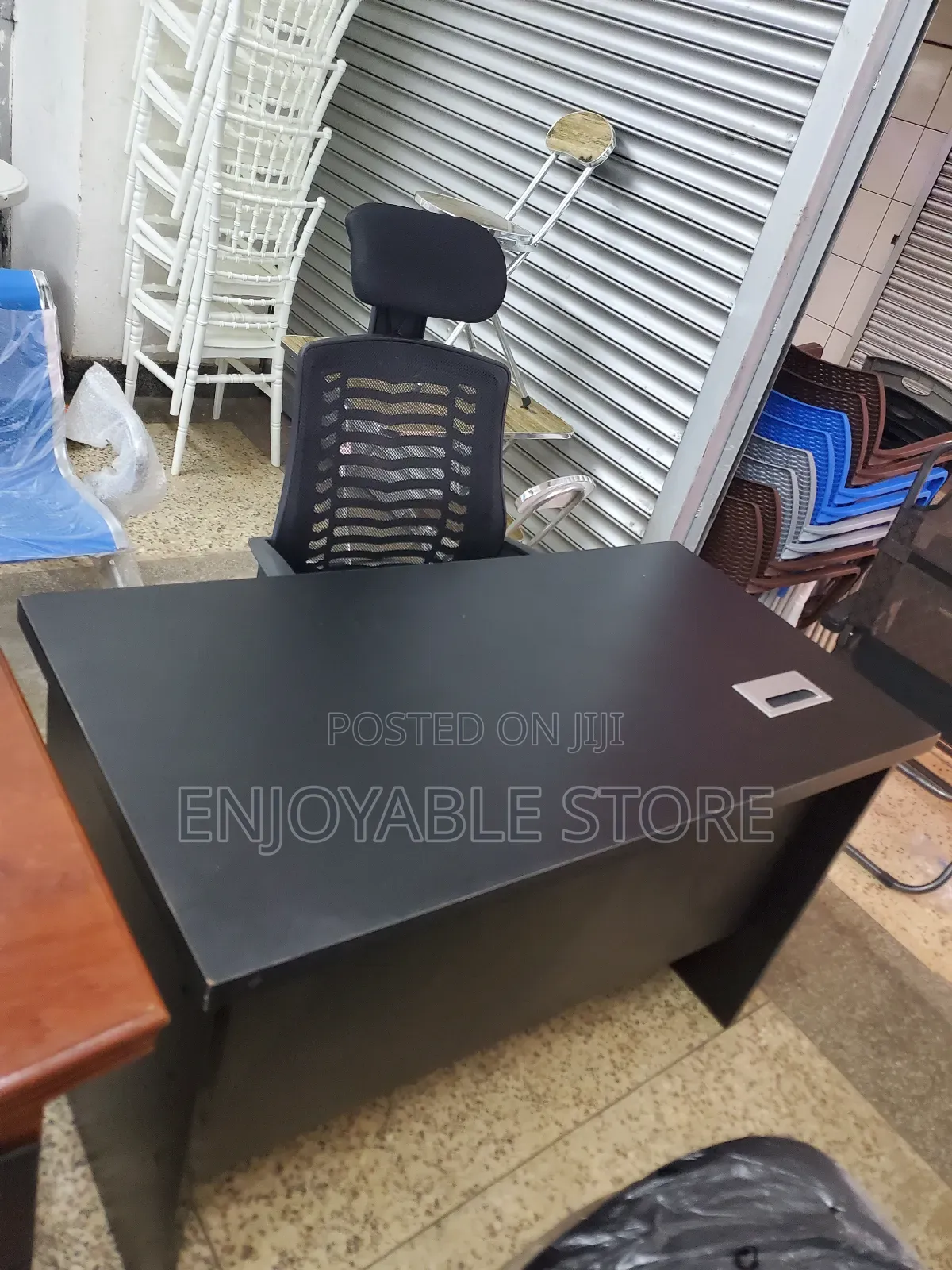 Office Chair and Office Table Black Set