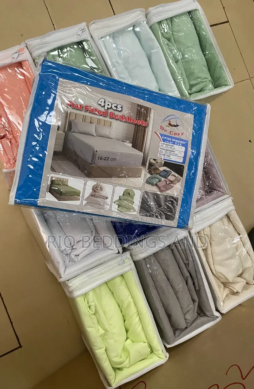 Fitted Plain Cotton Bedsheets 4pcs