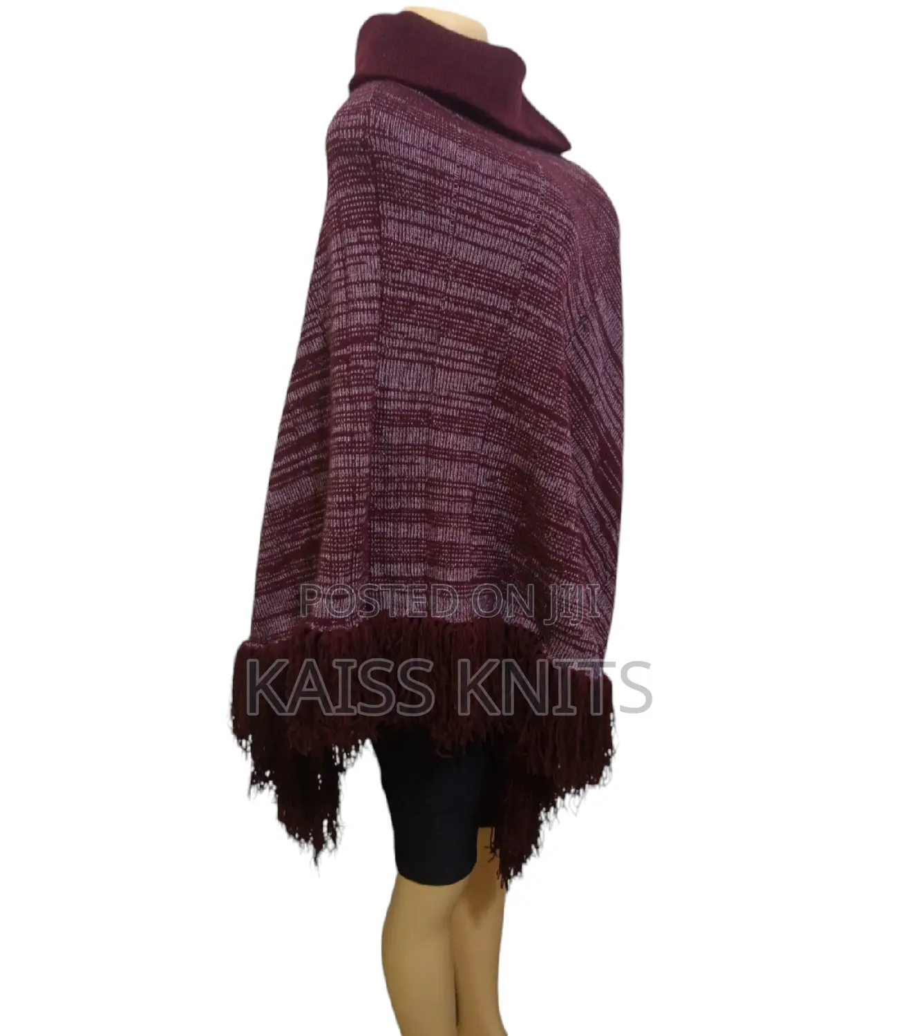 Maroon Women's Knitted Poncho