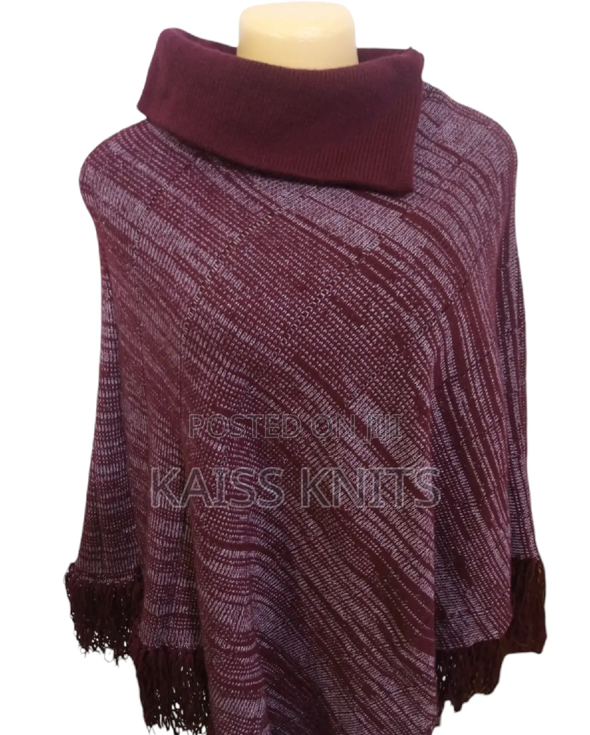 Maroon Women's Knitted Poncho