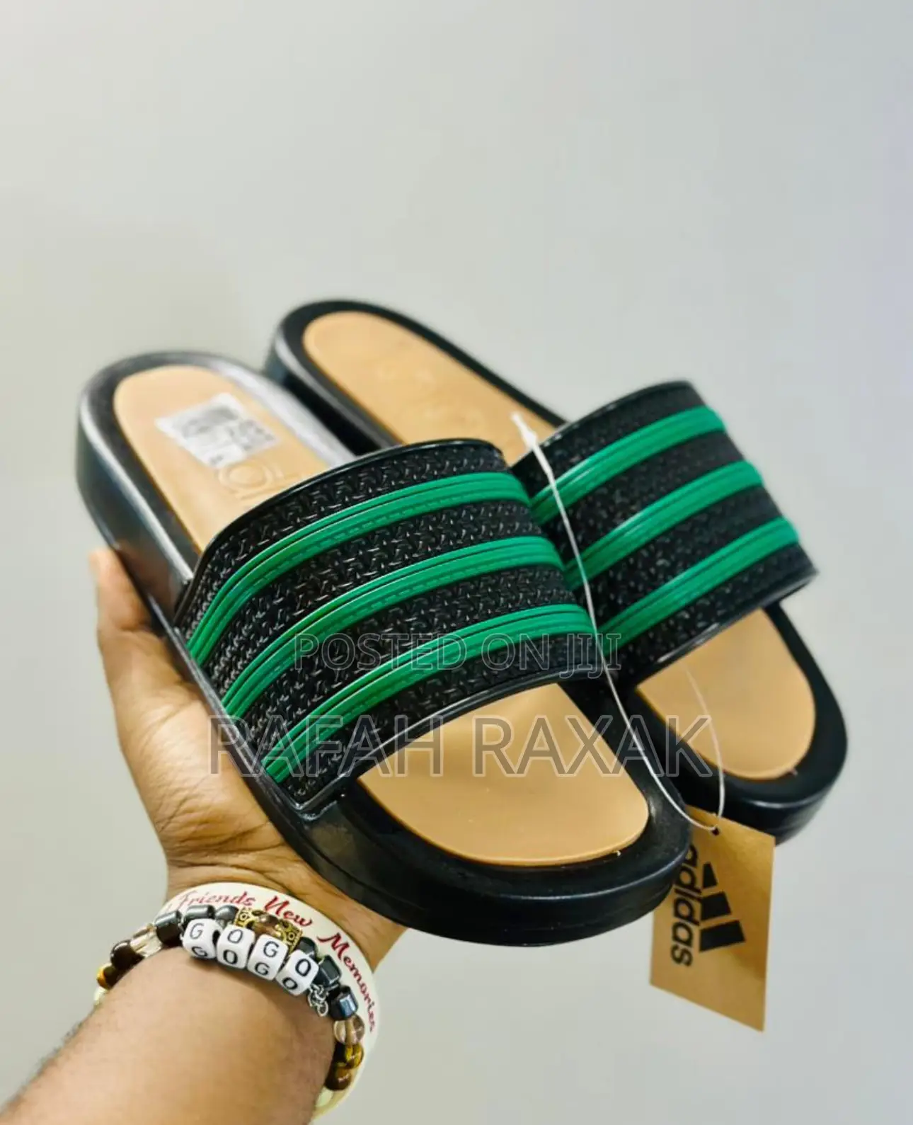 Original Black/Green Adidas Flip Flop Push in Sandals