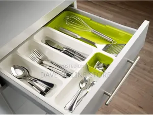 Drawer Store Organizer Expandable Cutlery Tray- Green