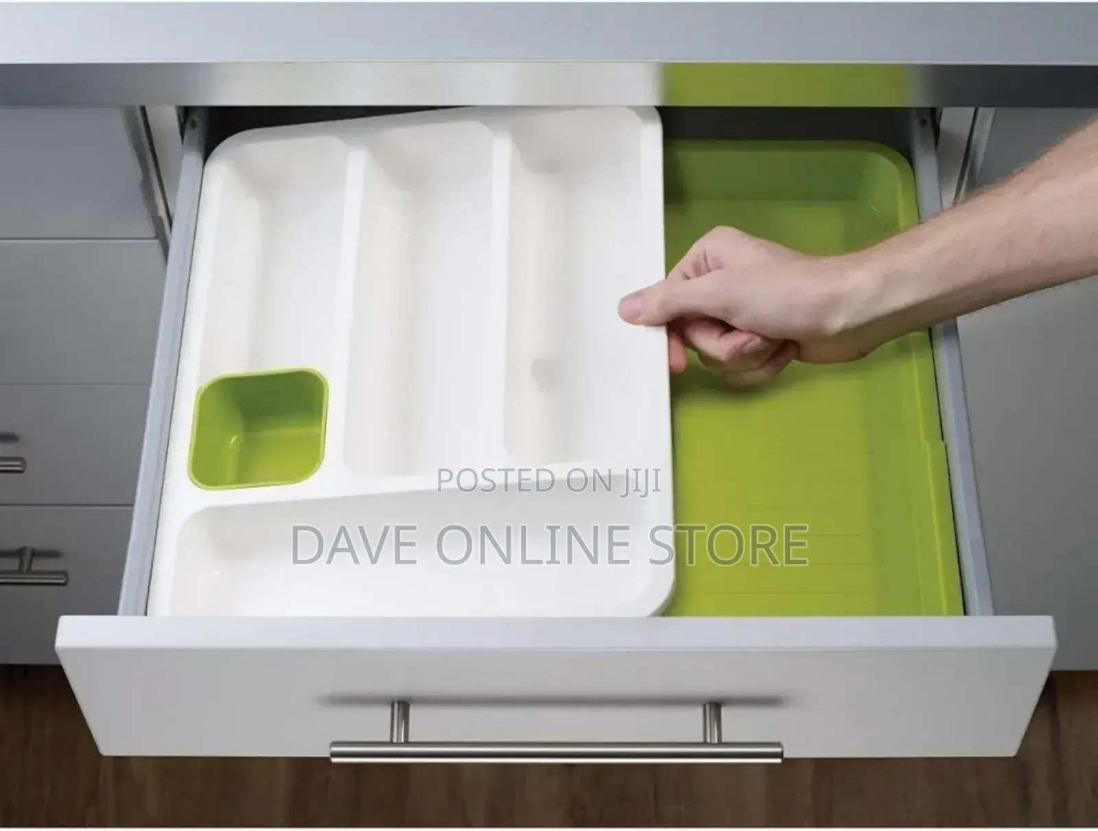 Drawer Store Organizer Expandable Cutlery Tray- Green