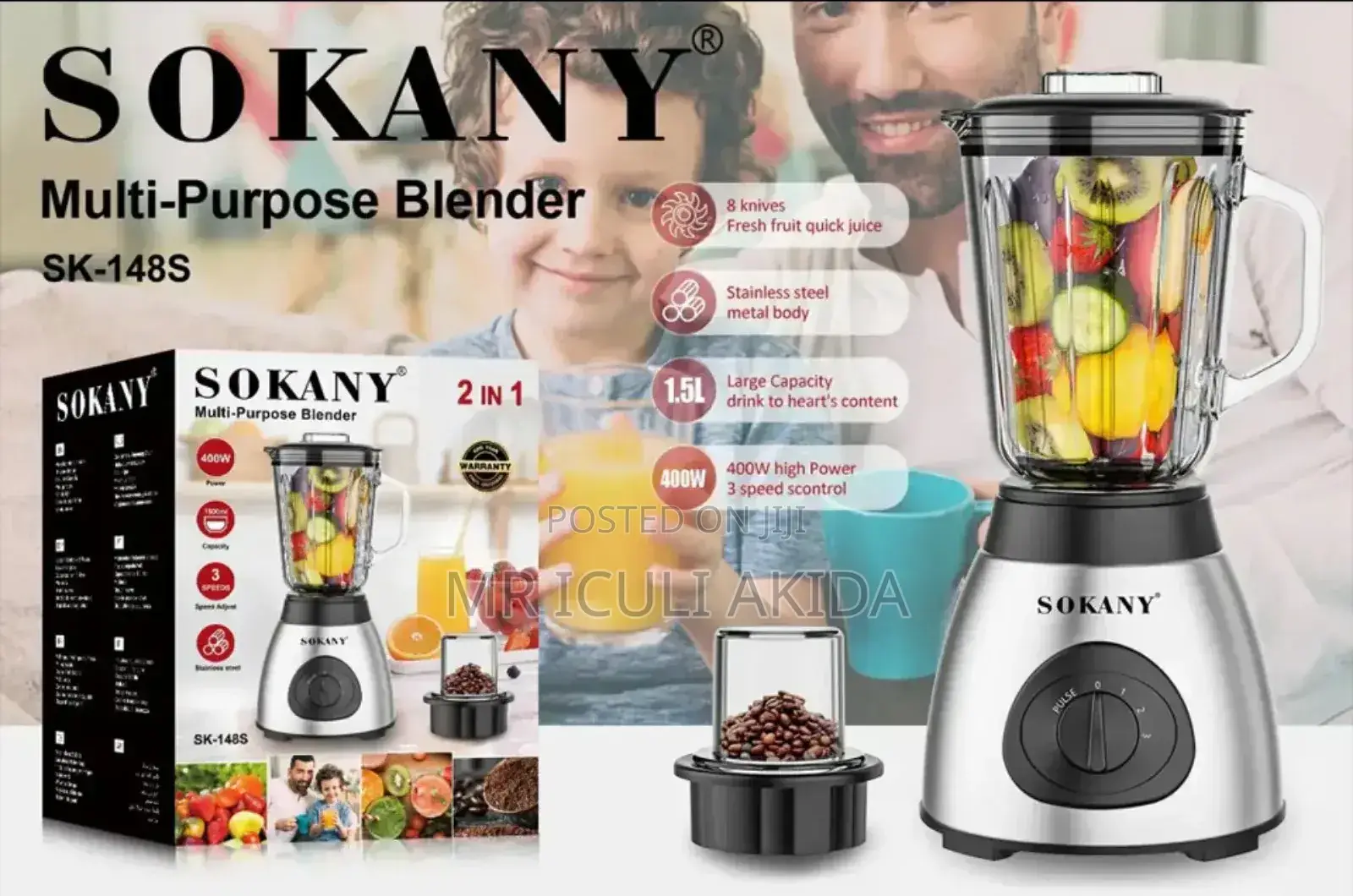 Sokany 2in1 400w 1.5L Jar Multi-Purpose Electric Blender