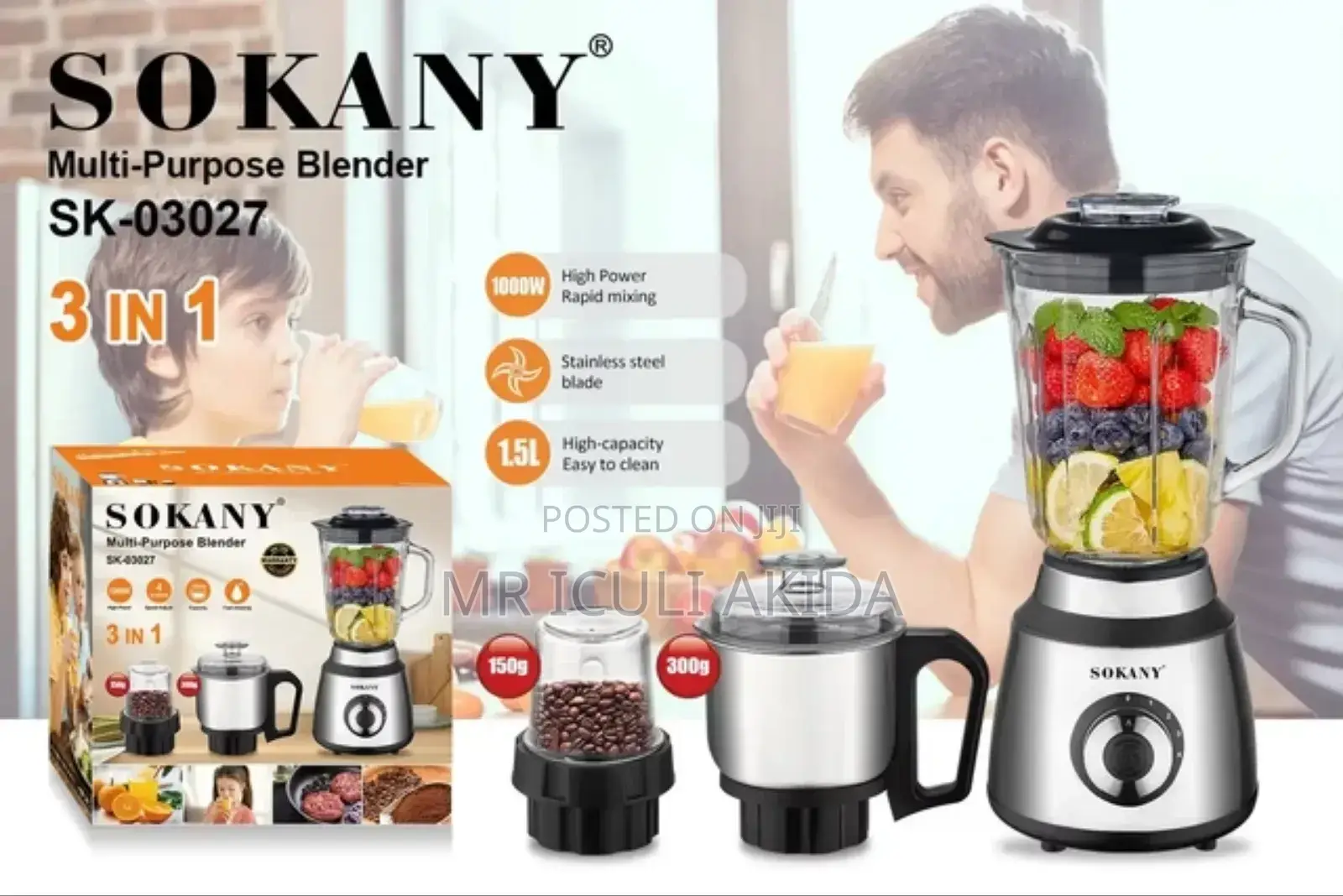 Sokany 3in1 Blender, Food Chopper and Processor Fr Smoothies