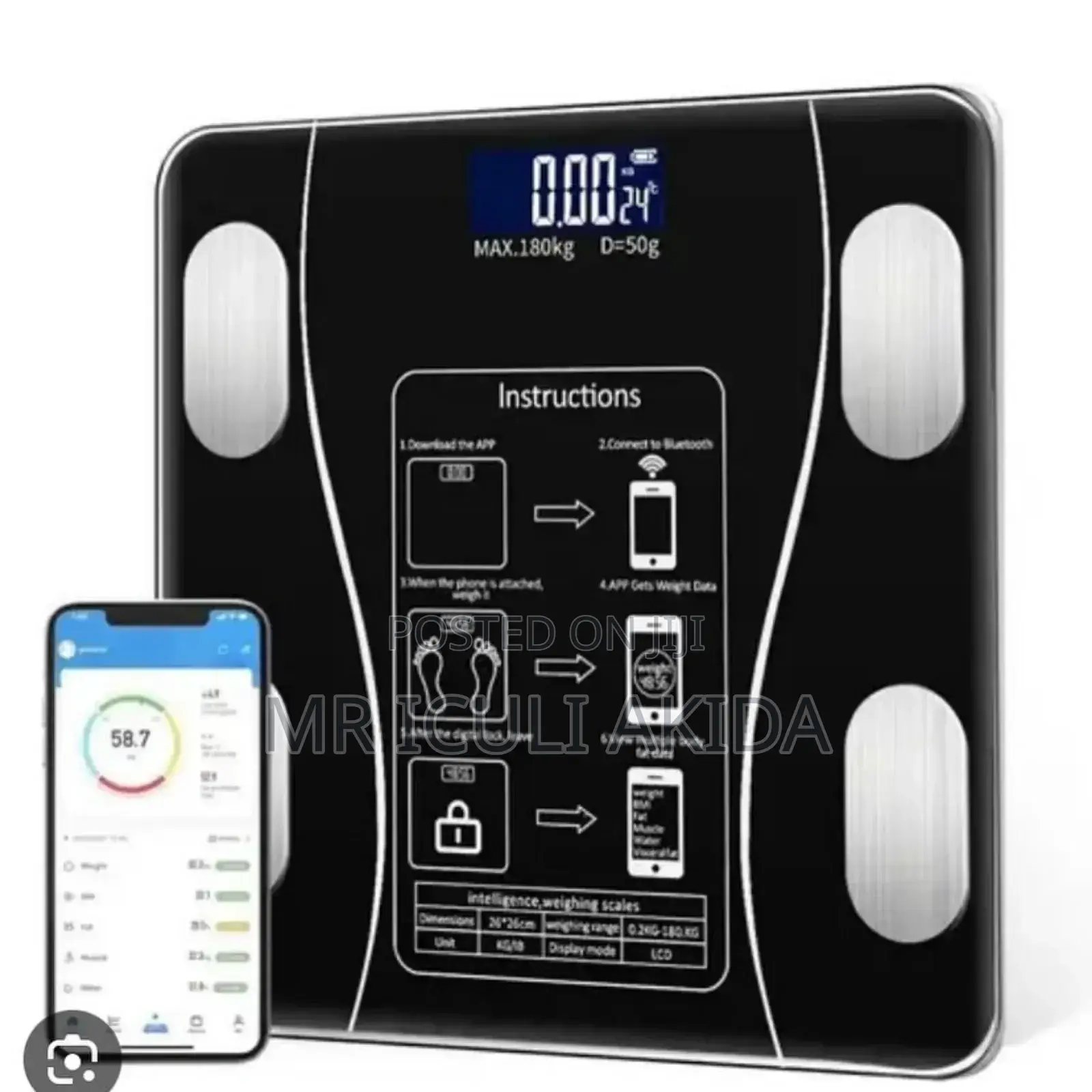 180kgs Tempered Glass Healthy Smart Body Fat Weighing Scale