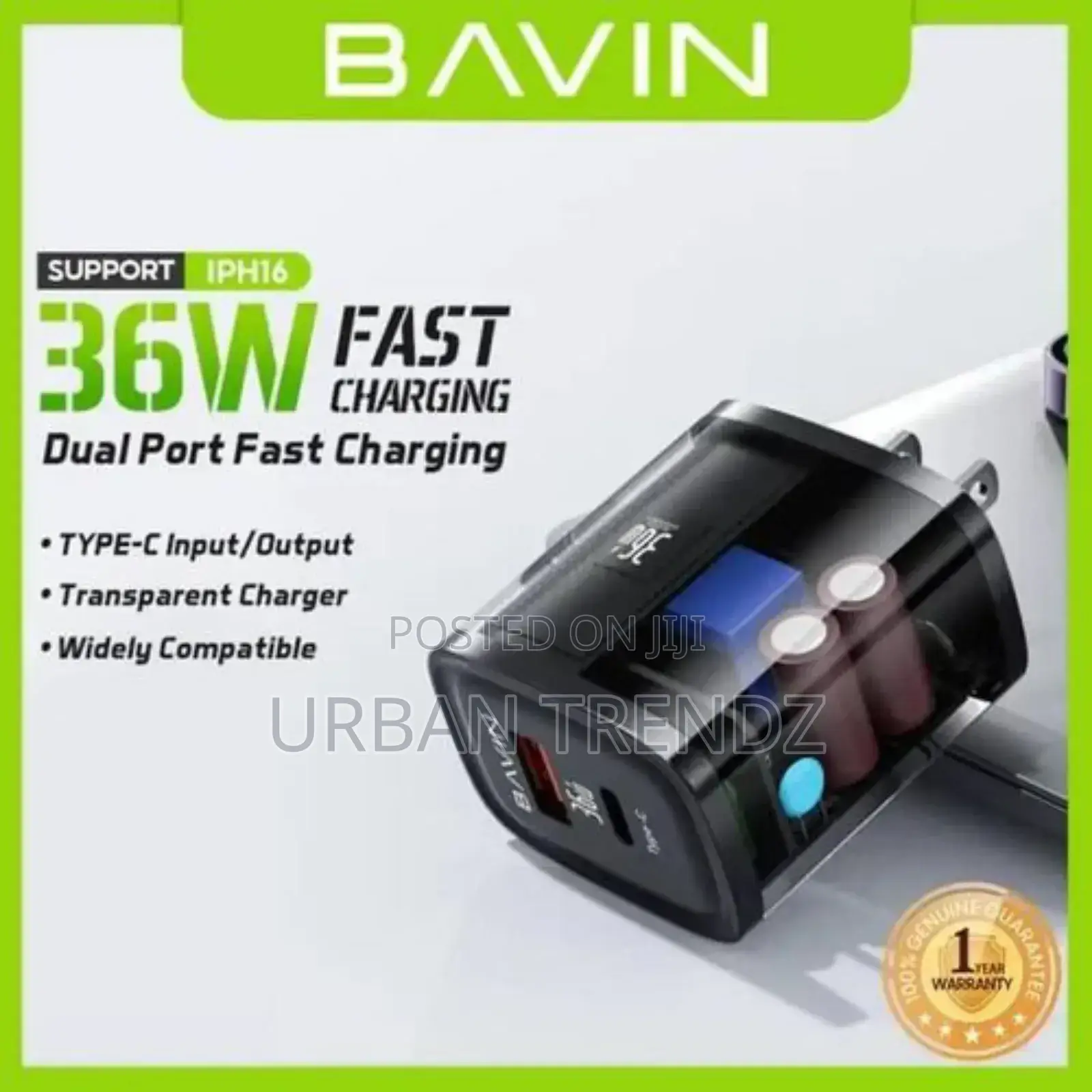 BAVIN Transparent 36W Quick Charge 3.0 With TYPE C USB