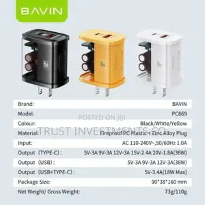 BAVIN Transparent 36W Quick Charge 3.0 With TYPE C USB