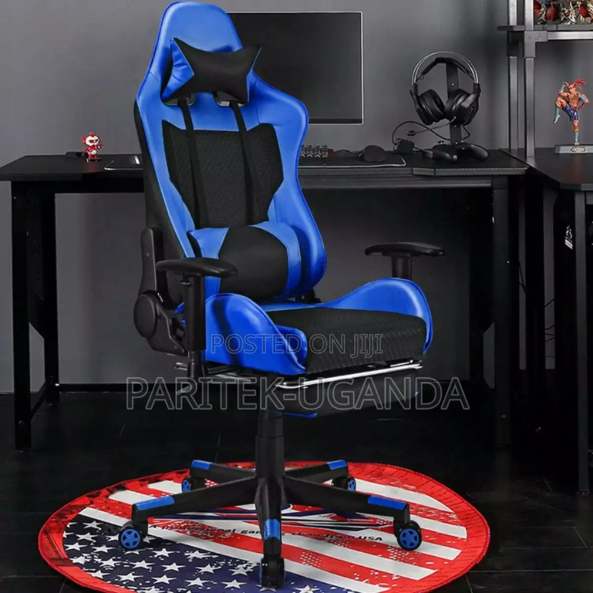 Gaming Chair With Health Massager Lumbar Support-blue