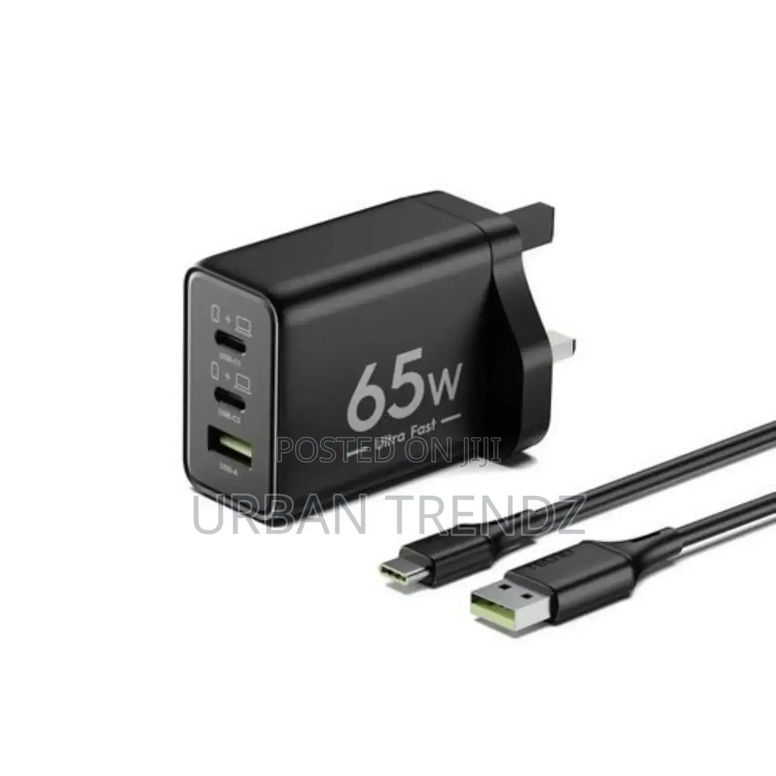 Tecnou60t 65W Gan 3 Ports Omnli Fast Charger- Black/ White