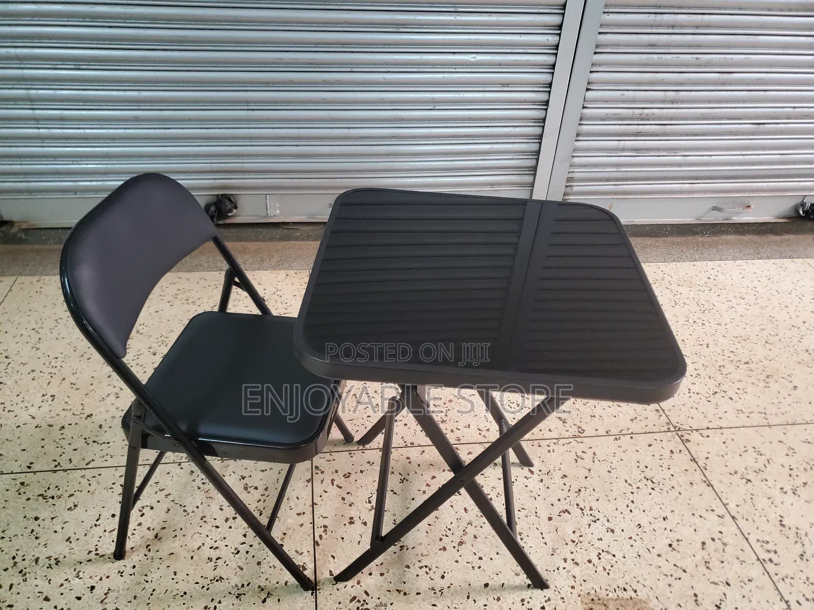 Leather Foldable Chair and Glass Table