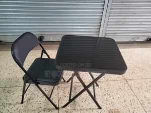 Leather Foldable Chair and Glass Table