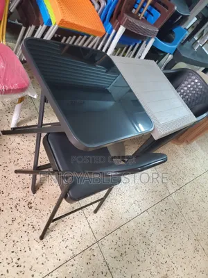 Leather Foldable Chair and Glass Table