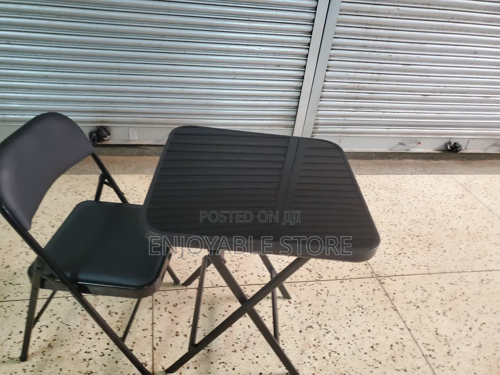 Leather Foldable Chair and Glass Table