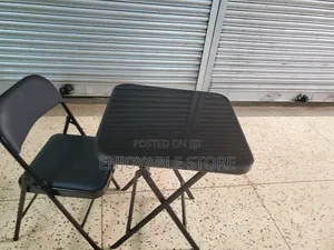 Leather Foldable Chair and Glass Table