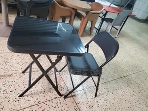 Leather Foldable Chair and Glass Table