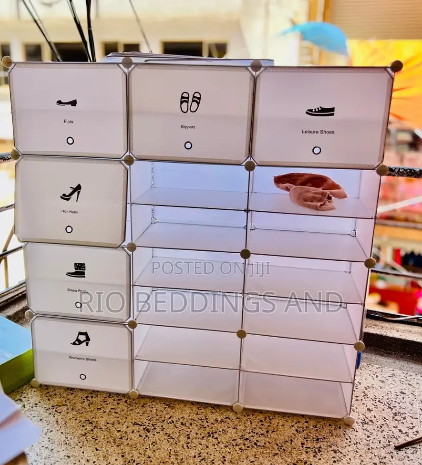 Plastic Shoe Rack Three Columns With Eight Layers / White