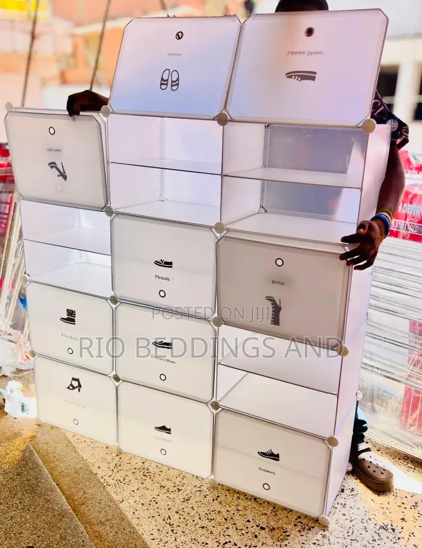 Plastic Shoe Rack Three Columns With Eight Layers / White