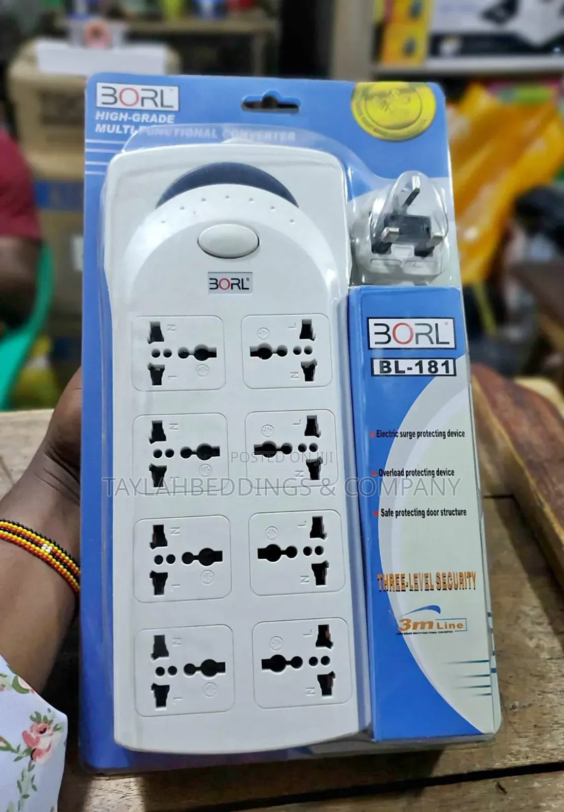 Borl 8ac Outlets Electric Extension Cable With UK Plug-White