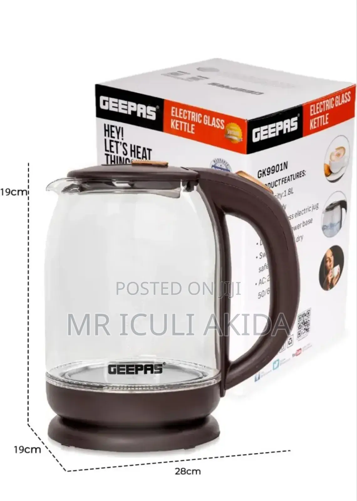 Geepas 1.8L Illuminating Electric Glass Kettle (Brown)
