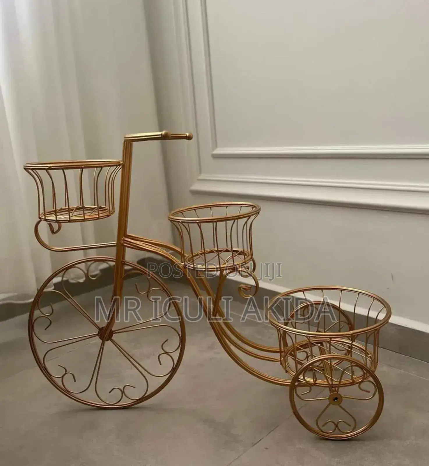 Golden Metal Bicycle Style Flower Pot Vessel DIY Shelf Rack