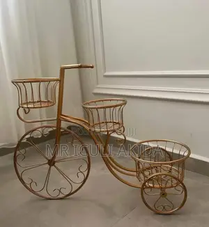 Golden Metal Bicycle Style Flower Pot Vessel DIY Shelf Rack