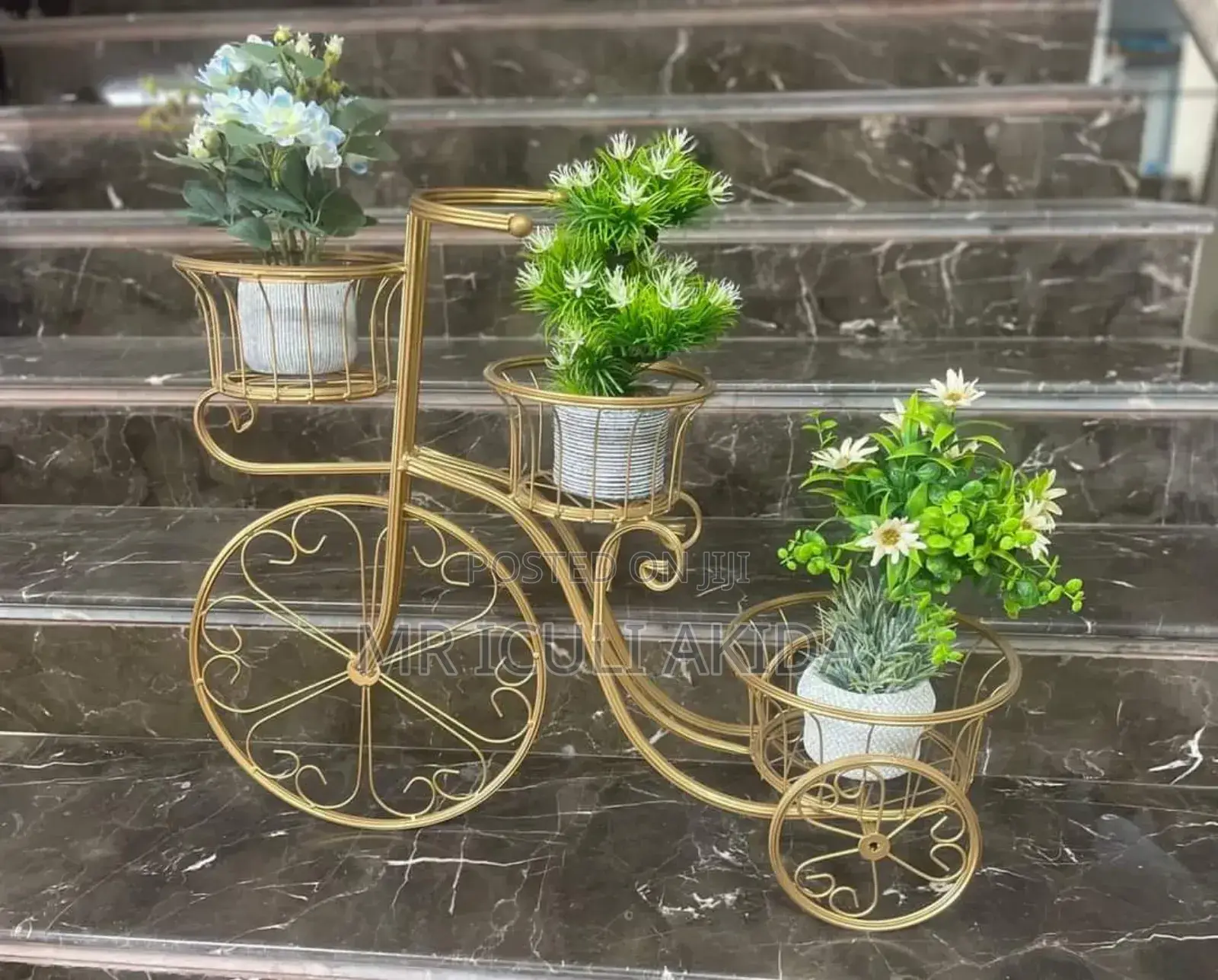Golden Metal Bicycle Style Flower Pot Vessel DIY Shelf Rack