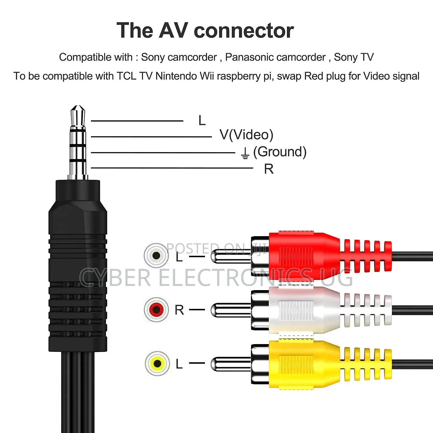 3.5mm Aux Pin to 3 Rca Banana Pins for Video and Audio