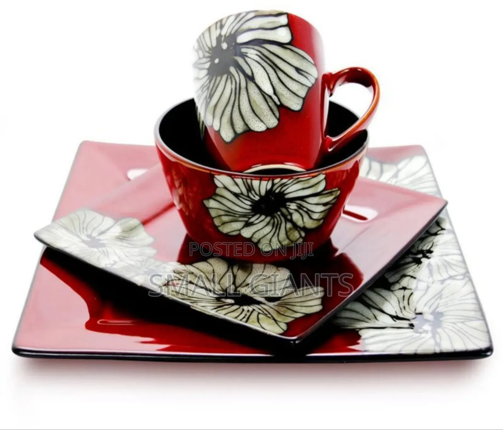 18pcs Dinner Set Red With Flower Acent