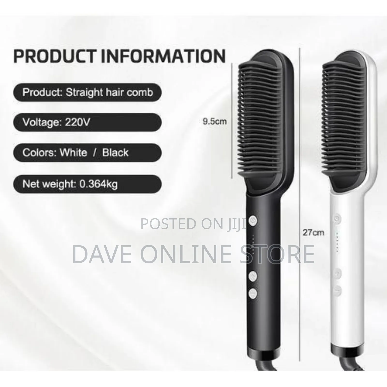 2 in 1 Hot-Air Hair Styling Straightener Hair Brush -Black