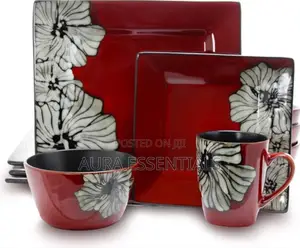 18pcs Dinner Set Red With Flower Acent