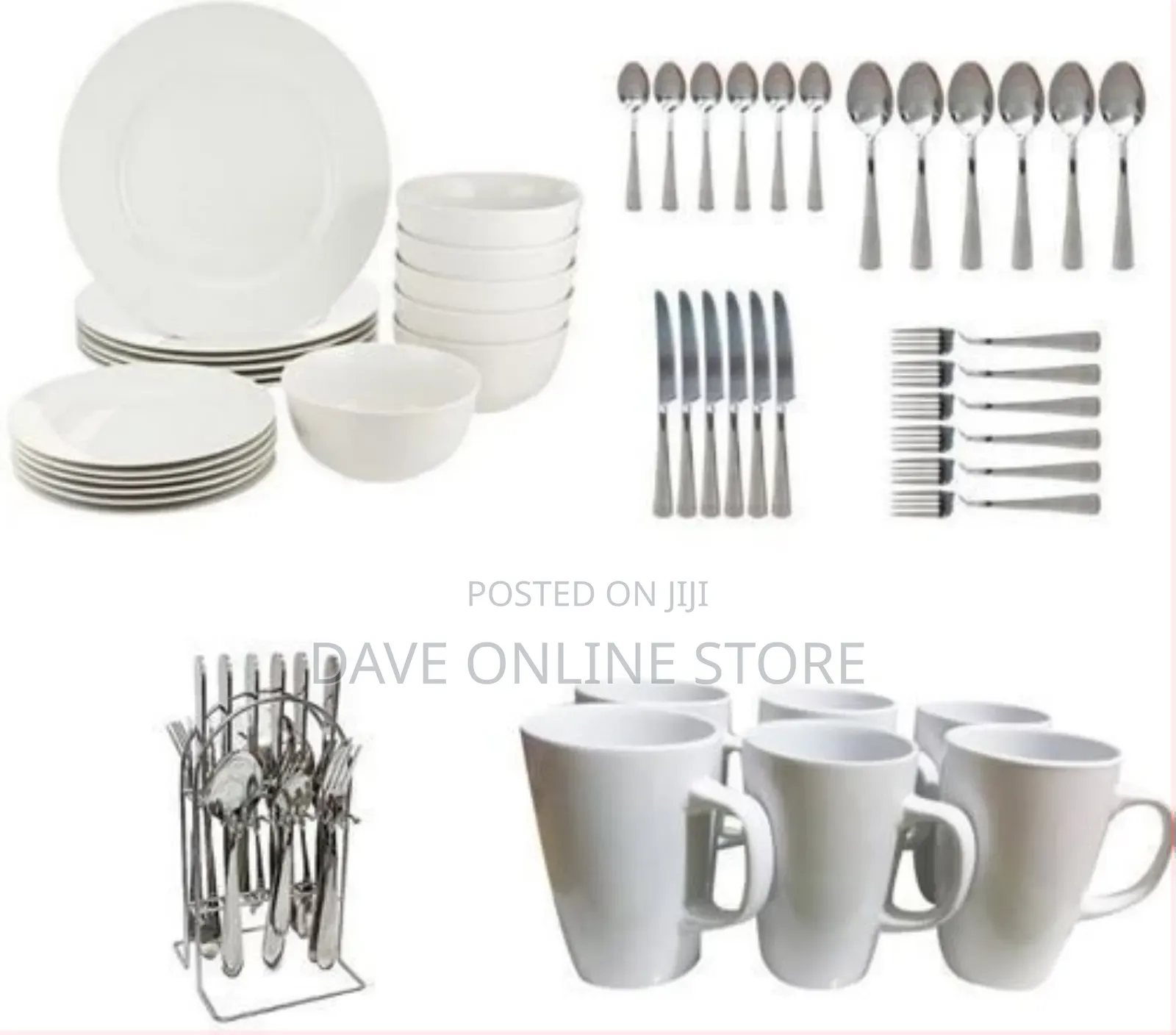 49pc Ceramic Plates Cups Cutlery Set- White