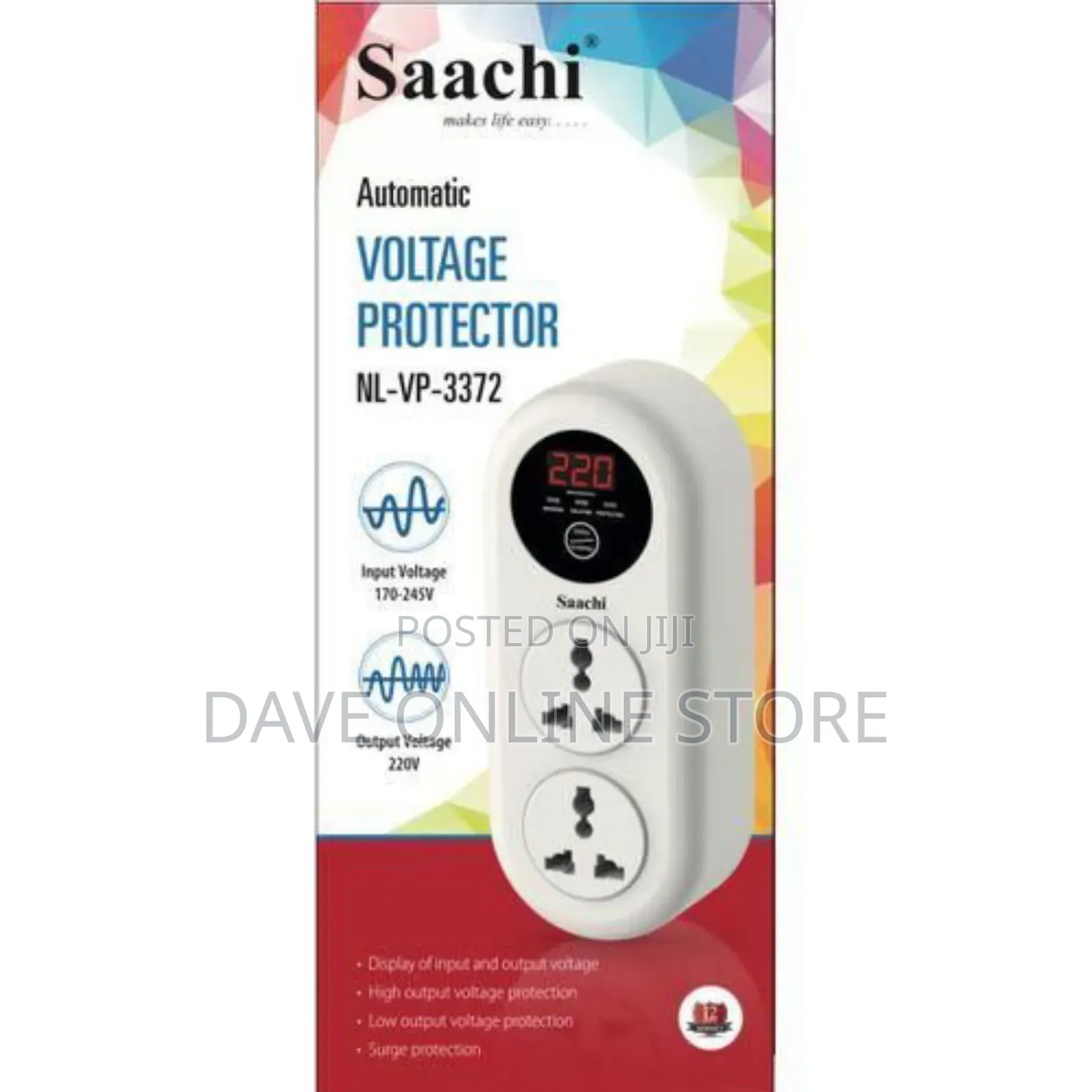 Saachi 15 Amps Voltage/Power Guard With 2-Plugs - White